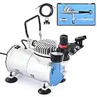 CO-Z Professional Airbrush Compressor System with 0.3mm Gravity Feed Airbrush Gun, 1.8m Hose & Airbrush Holder, Quiet 1/6hp Single Piston Air Compressor for Model Painting Body Art Nail Shoe Home Decoration