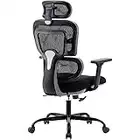 Devoko Office Chair Ergonomic Desk Chair 150kg Load Capacity High Back Mesh Chair, Heavy Duty Computer Chair with Double Lumbar Support, 3D Armrest, Adjustable Headrest, Black