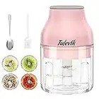 Electric Garlic Chopper, Tulevik 250ML Mini Portable Veggie Chopper, USB Rechargeable Garlic Grinder With Spoons and Brushes, Wireless Small Food Processor for Ginger, Chili, Meat, etc (Pink)
