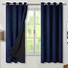 BGment Thermal Insulated 100% Blackout Curtains for Bedroom with Black Liner, Double Layer Full Room Darkening Noise Reducing Grommet Curtain, 2 Window Curtain Panels of 52 x 63 Inch, Navy