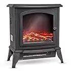 FiNeWaY Electric Stove Heater with Log Burner Flame Effect Fire – 2000W, Black – Freestanding Fireplace with Wood Burning LED Light – Adjustable Temperature 2 Heat Settings & Flame With Large Window