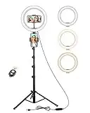 Ring Light 10" with 63" Extended Tripod Stand & Phone Holder for YouTube Video, Camera Led Ring Light for Streaming, Makeup, Selfie Photography Compatible with iPhone Android