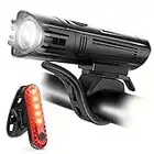 Ascher USB Rechargeable LED Bike Lights Set - Front Light Taillight Combinations LED Bicycle Light Set (2000mAh Lithium Battery, IPX4, 2 USB cables)