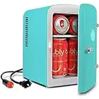 Koolatron retro Mini Portable Fridge, 4L Compact Refrigerator for Skincare, Beauty Serum, Face Mask, Personal Cooler, Includes 12V and AC Cords, Desktop Accessory for Home Office Dorm Travel, Aqua