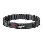 PROSTEEL Bracelet Médical Alerte Réglable 21cm Gourmette Personnalisé Homme Acier Noir Plaque Personnalisable avec Signe Alerte Ice SOS d'Urgent Accessoire Parfait pour Patients Spéciaux