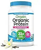 Orgain Organic Vegan Protein Powder + 50 Superfoods, Vanilla Bean - 21g Plant Based Protein, Gluten Free, Dairy Free, Lactose Free, Soy Free, No Sugar Added, Kosher, With B Vitamins - 2.02lb