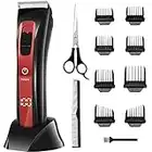 Hair Clippers Men Cordless 8 Limited Comb Charging Base Cape Scissors (Red)