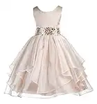 ekidsbridal Asymmetric Ruffled Organza Sequin Flower Girl Dress Toddler Girl Dresses, Champagne, 10