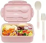 SGAONSN Lunchbox Bento Box，Auslaufsichere Brotdose Kinder und Erwachsene, Bento Boxen mit 3 Fächern und Besteck, Lebensmittelbehälter BPA-frei, mikrowellen- und spülmaschinenfest(Rosa)