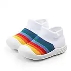 SANKS Baby Boys Girls Sock Walking Shoes,Stretch Knit Rainbow Sneakers Toddler Slippers Unisex Speed Walking Trainer Runner Size 4 Toddler,White