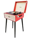 Giradischi Vinile Vintage con Mobili e Gambe Con la funzione di codifica Bluetooth e PC-Link Giradischi in vinile a 3 velocità (33/45/78 RPM) (Rosso)