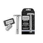 Wilkinson Sword Classic Premium - Máquina de Afeitar Vintage de Acero Cromado para Hombre + 5 Hojas de Afeitar de Doble Filo, Afeitado Clásico Manual, Gris