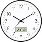 Foxtop Digital Wall Clock with Date, Month, Day of Week and Temperature, 12 inch Non-Ticking Silent Battery Operated Round Quartz Analog Clock for Classroom Office Bedroom Home School