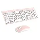 cimetech Teclado y Ratón Inalámbrico, 2.4G Combo Teclado Raton Inalambrico Español 2 en 1 USB Ultra Delgado Silencioso Mouse,Packs de Teclado y Ratón para PC/Laptops/Ordenador/Escritori （Rosa）