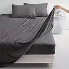 EMONIA Queen Size Bed Sheets Set 4 Pcs Soft Microfiber 16 Inches Deep Pocket Hotel Bedding Sheets&Pillowcases 1800 Thread Count Breathable Wrinkle Free Fade Resistant Washable (Dark Grey,Queen)