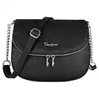 David Jones - Pequeño Bolso Bandolera Cadena Mujer - Bolsos de Hombro Mensajero Piel Cuero PU - Bolso Cruzado Cremallera Compartimentos - Messenger Crossbody Bag - Clutch Noche Embrague - Negro