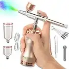 Airbrush Kit with Compressor, Air Brush Painting Set, Portable Cordless Auto Airbrush Gun Kit, 30PSI Handheld Mini Air Brush Gun Set for Makeup, Nail Art, Cake Decor, Model Coloring (Gold)