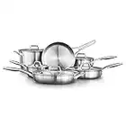 Calphalon Premier Ollas y sartenes de Acero Inoxidable, Juego de Utensilios de Cocina de 11 Piezas, Plata