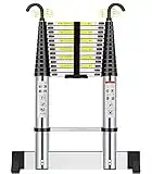 4.1M/13.5FT Telescoping Ladder, Aluminum Lightweight Telescopic Ladders with Stabilizer and Detachable Hooks, Portable Extension Loft Ladder for RV or Outdoor Work, 330lb Capacity