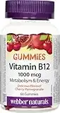 Webber Naturals Vitamin B12 Cyanocobalamin 1,000 mcg, 60 Gummies, Supports Energy Production and Metabolism, Gluten Free, Non-GMO, Vegan