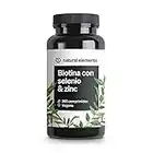 Biotina + Zinc + Selenio - 365 pastillas veganas (Suministro para 1+ año) - Vitaminas para el cabello - Apoya el crecimiento del pelo, fortalece la piel y las uñas - Sin aditivos