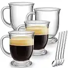 Mfacoy Glass Coffee Mugs Set of 4, Clear Large Coffee Mug 15 Oz With Handles for Hot Beverages, Clear Mugs for Tea, Cappuccino, Latte, Espresso Coffee, Juice, Glass Coffee Cups