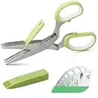 Herb Scissors Herb Stripper Set, Luxiv Stainless Steel Herb Cutter Tools 5-Blades Scissors with Herb Stripping Tool, Safe Cover, Cleaning Comb Multi-blade Herb Shears 2 IN 1 Herb Tools Kits (Green)