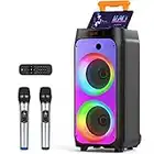 JYX Enceinte Karaoke avec 2 Microphones sans Fil, Karaoke Complet Portable avec Lumières DJ, Professionnel Bluetooth Sono de Soirée, Machine de Karaoke Support TWS/AUX/USB/TF/REC pour Party