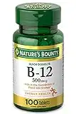 Nature's Bounty Vitamin B12, Supports Energy Metabolism and Nervous System Health, 500mcg, Tablets, 100 Ct