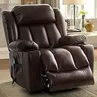 COOSLEEP Large Power Lift Recliner Chair with Massage and Heat for Elderly, Overstuffed Wide Recliners, Breathable Leather with Breathable microporous, USB Ports, 2 Cup Holders (Brown)