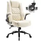 EZAKI High Back Office Chair-Flip-up Arms Executive Computer Desk Chair, Built-in Lumbar Support Thick Padded Adjustable Rock Tension Ergonomic Design for Back Pain (Beige)