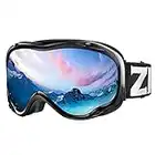 ZIONOR Lagopus Ski Snowboard Goggles UV Protection Anti Fog Snow Goggles for Men Women Adult Youth VLT 8.6% Black Frame Silver Lens