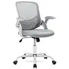 Office Chair, Desk Chairs with Wheels Computer Chair Mesh Home Office Chairs with Flip-up Armrests, Ergonomic Rolling Swivel Chair with Lumbar Support Height Adjustable Tilt and Lock, Grey