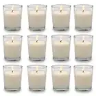 Set of 12 White Votive Candles Clear Glass Filled Unscented Soy Wax Candle for Home Décor Spa Weddings Birthday Holidays Party and DIY