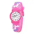 Clastyle Colorful Girls Pink Unicorn Watches Cartoon Animal Wrist Watches for Kids Under 10 with Silicone Bracelet