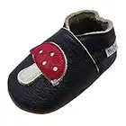 Mejale Chaussons en cuir pour bébé, Marineblauer Roter Pilz, 19/20 EU