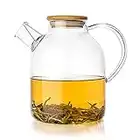 Tealyra - Glass Kettle 1800ml - STOVE-TOP SAFE - Heat Resistant Borosilicate - Pitcher - Carafe - Teapot - No-Dripping - Great For Tea Juice Water - Hot and Iced - Bamboo Lid - Filter Spout - 60-ounce