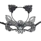 sanvpwsan Cat Mask and Cat Ears Headband Ladies Masquerade Halloween Mask Costume Catwoman Accessories Makeup Party Gifts