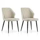 TUKAILAi 2PCS Modern Cream Dining Chairs Faux Leather Kitchen Chairs with Backrest, Upholstered Seat and Heavy Duty Metal Legs Reception Chairs Meeting Room Chairs Set of 2