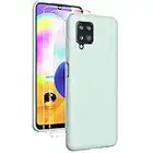 Oududianzi - Coque pour Samsung Galaxy A12 avec 2 Pièces Protecteur D'écran en Verre Trempé, Housse Silicone Liquide Souple Coque en Caoutchouc Antichoc Ultra-Mince de Couleur Pure - Menthe Verte