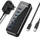 USB 3.0 Hub Powered RSHTECH USB C to 7-Port USB 3.0 Hub with Individual On/Off Switches with 5V/2A Power Adapter (RSH-518C)