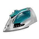 Sunbeam Steammaster 1400 Watt Steam Iron with 8' Retractable Cord, Large Anti-Drip Nonstick Stainless Steel Soleplate, Horizontal or Vertical Shot of Steam and 3-Way Auto Shut-Off, Chrome/Teal