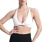 Aoxjox Women's Workout Sports Bras Fitness Backless Padded Sienna Low Impact Bra Yoga Crop Tank Top, White, Medium