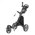 KVV 3 Wheel 360 Rotating Front Wheel Foldable/Collapsible Golf Push Cart with Foot Brake Open and Close in ONE Second-Free Umbrella Holder Included