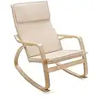 COSTWAY Relax Rocking Chair, Upholstered Wooden Rocker Lounge Chair with Removable Cushion, Modern Leisure Recliner Accent Armchair for Living Room, Bedroom, Nursery and Balcony (Beige)