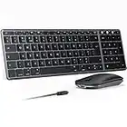 Bluetooth Rechargeable Keyboard and Mouse for Mac OS, iOS, Multi-Device Wireless Keyboard and Mice Ultra Thin Silent, UK Layout for MacBook, iMac, iPad, iPhone, Black and Space Gray