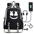 Marshmallow Backpack 3D Luminous School Bags Kids Boys DJ Marshmallow Music Rucksack Unisex Child Girls Women Laptop Backpacks Men Travel Rucksacks Cheap Bookbag with USB Charging Port  (Black1)