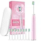 Sonic Electric Toothbrush for Adults, Rechargeable Tooth Brush with 8 Duponts Brush Heads, Travel Case, 5 Cleaning Modes, 2 Minute Smart Timer, Pink