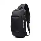 OZUKO Sling Bag Men Anti Theft Shoulder Crossbody Backpack Waterproof Hiking Chest Bag (Black)