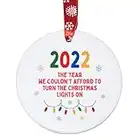 Second Ave 2022 Couldn't Afford The Lights White Ceramic Hanging Circle Christmas Xmas Tree Decoration Bauble